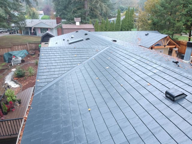 Black Interlock metal roof in Albany, OR