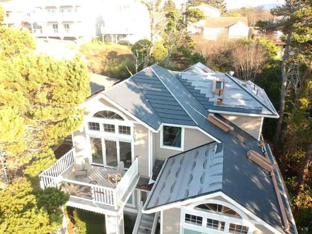 Deep Charcoal Interlock metal roof in Lincoln City, OR
