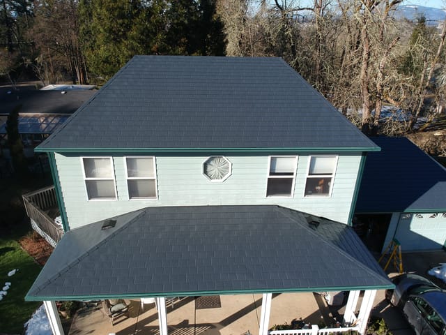 Deep Charcoal Interlock metal roof in Eugene, OR