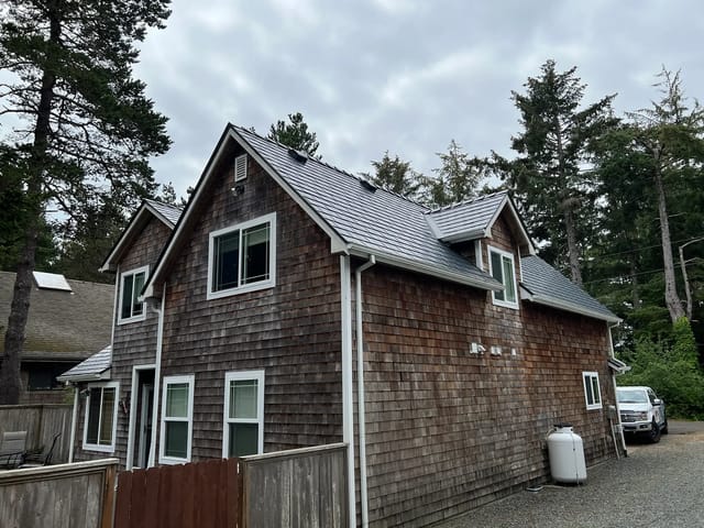 Deep Charcoal Interlock metal roof in Manzanita, OR