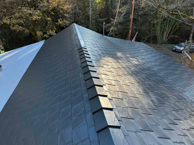 Black Interlock metal roof in Alsea, OR