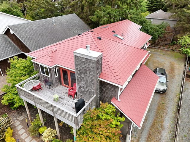 Tile Red Interlock metal roof in Manzanita, OR