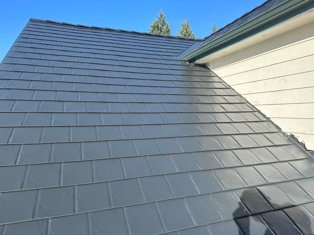 Black Interlock metal roof in Eugene, OR