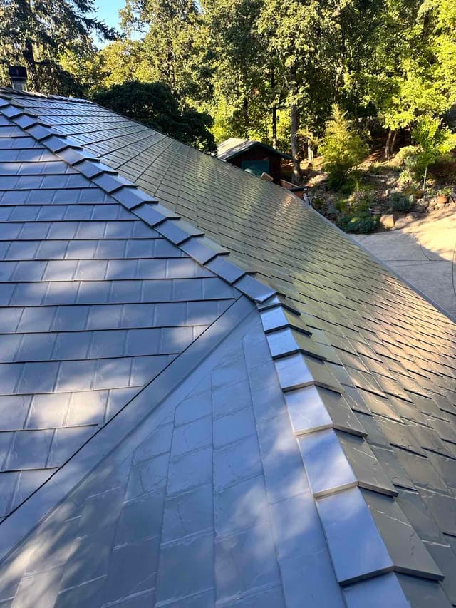 Musket Grey Interlock metal roof in Eugene, OR