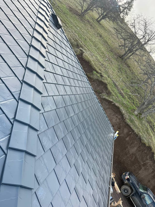 Deep Charcoal Interlock metal roof in The Dalles, OR
