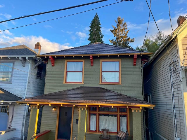 Colonial Brown Interlock metal roof in Astoria, OR