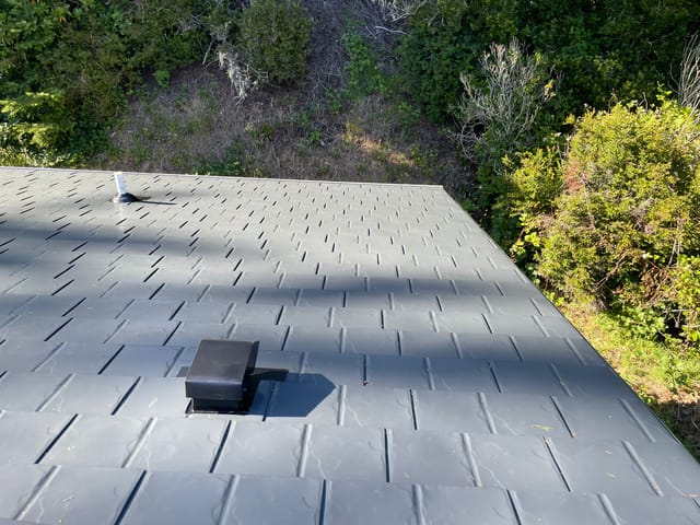 Deep Charcoal Interlock metal roof in Florence, OR