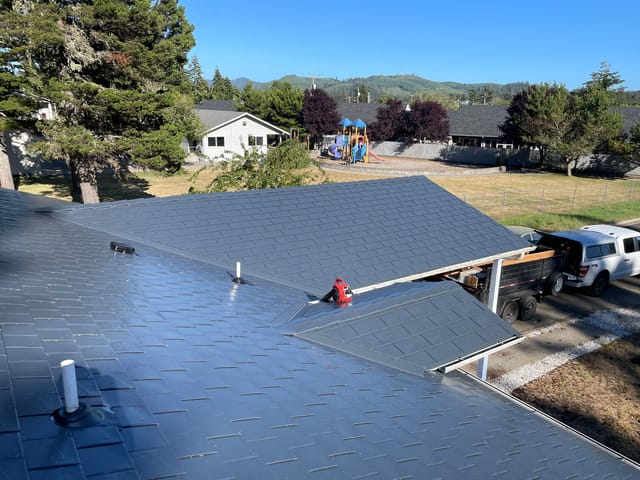 Deep Charcoal Interlock metal roof in Florence, OR