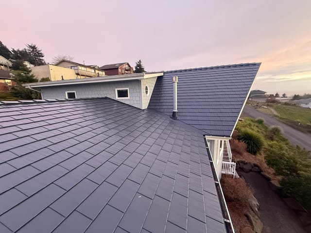 Deep Charcoal Interlock metal roof in Cloverdale, OR