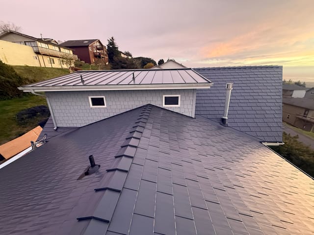 Deep Charcoal Interlock metal roof in Cloverdale, OR