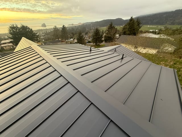 Deep Charcoal Interlock metal roof in Cloverdale, OR