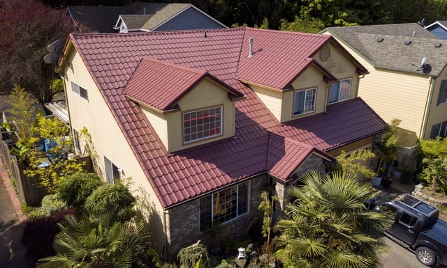 Tile Red Interlock metal roof in Portland, OR