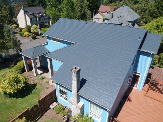 Deep Charcoal Interlock metal roof in Gresham, OR