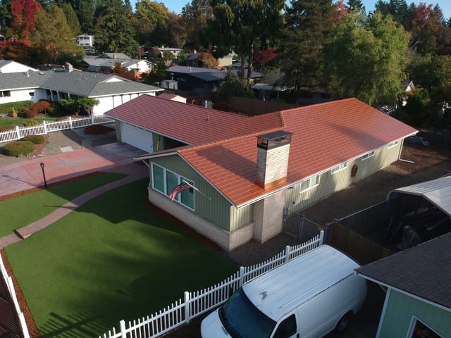 Copper Penny Interlock metal roof in Milwaukie, OR