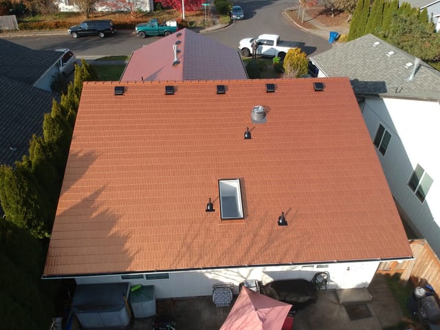Copper Penny Interlock metal roof in Salem, OR
