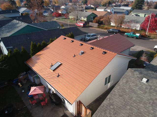 Copper Penny Interlock metal roof in Salem, OR