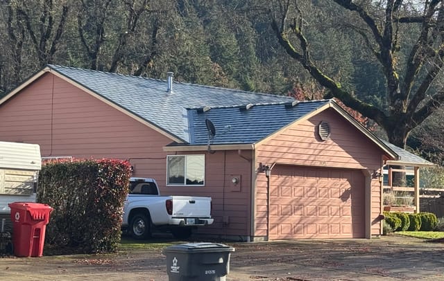 Deep Charcoal Interlock metal roof in Silverton, OR