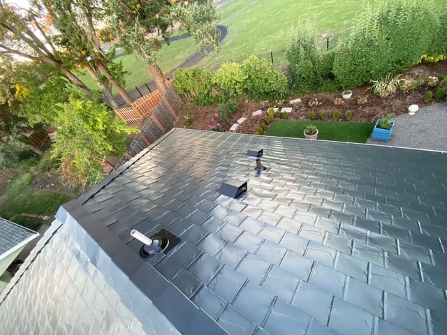 Black Interlock metal roof in Portland, OR