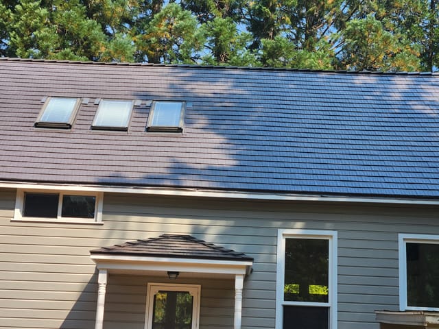 Tudor Brown Interlock metal roof in North Plains, OR