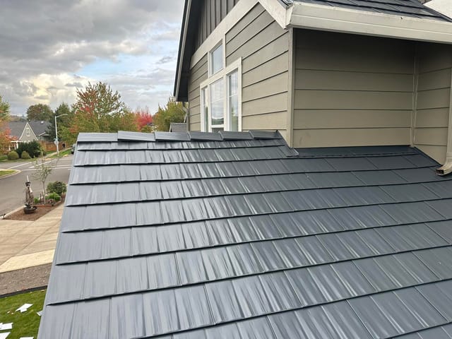 Deep Charcoal Interlock metal roof in Newberg, OR