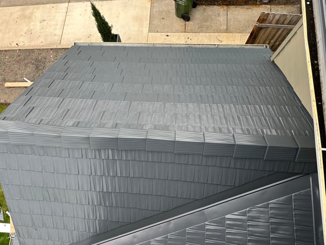 Deep Charcoal Interlock metal roof in Newberg, OR