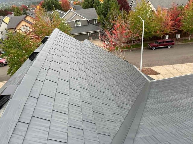 Deep Charcoal Interlock metal roof in Newberg, OR