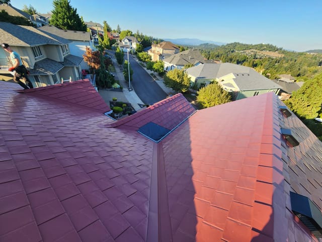 Tile Red Interlock metal roof in Portland, OR