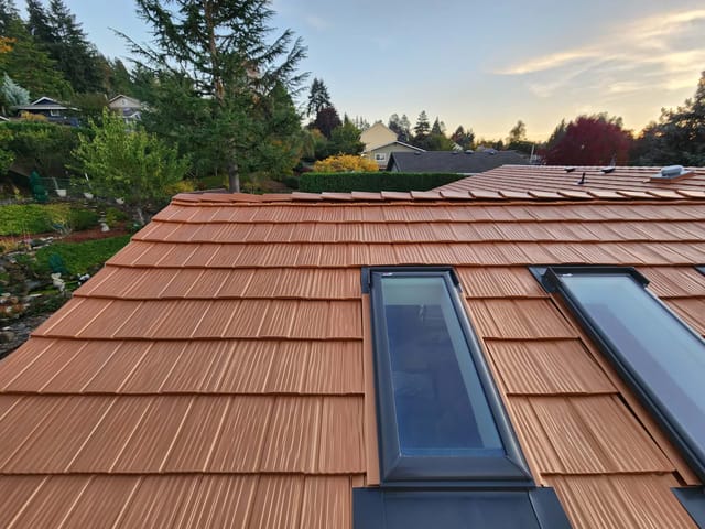 Copper Penny Interlock metal roof in Salem, OR