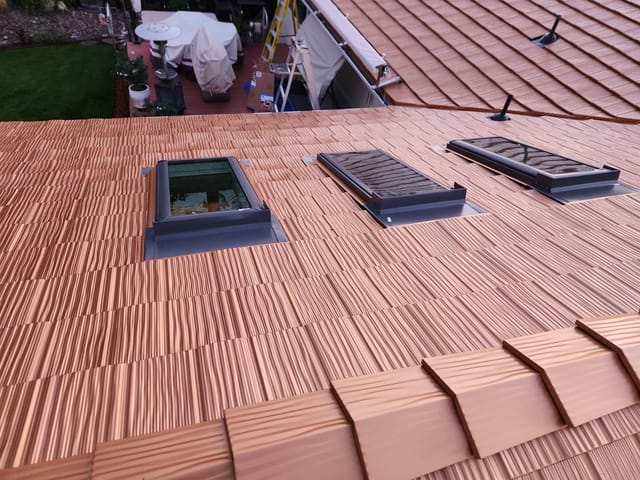 Copper Penny Interlock metal roof in Salem, OR
