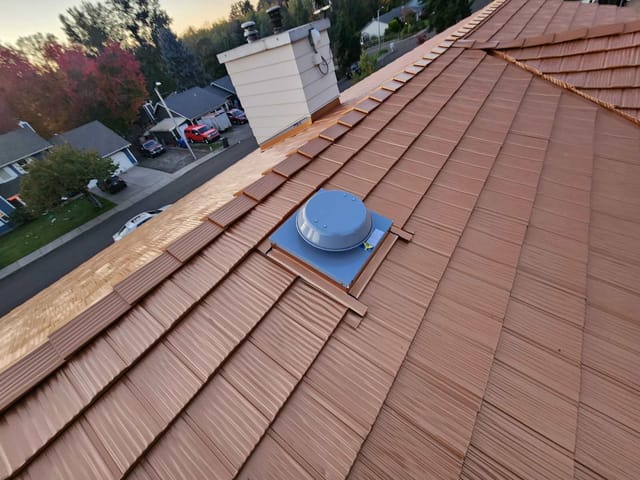 Copper Penny Interlock metal roof in Salem, OR