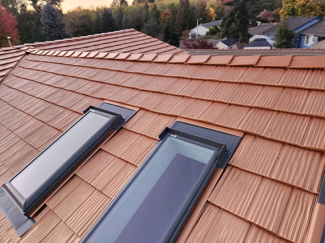 Copper Penny Interlock metal roof in Salem, OR