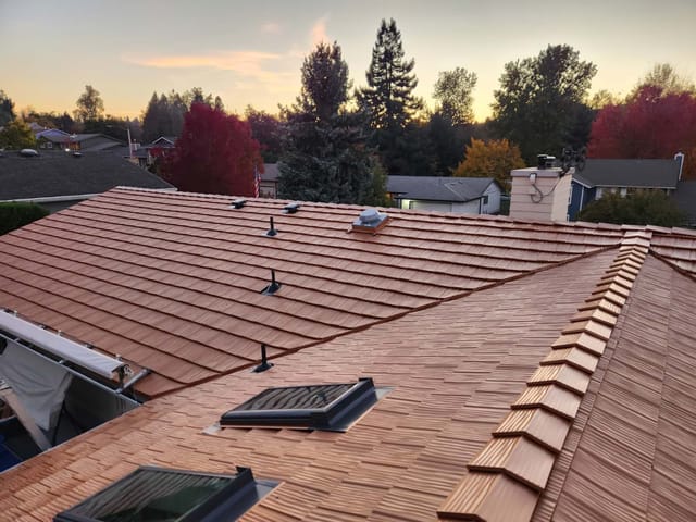 Copper Penny Interlock metal roof in Salem, OR