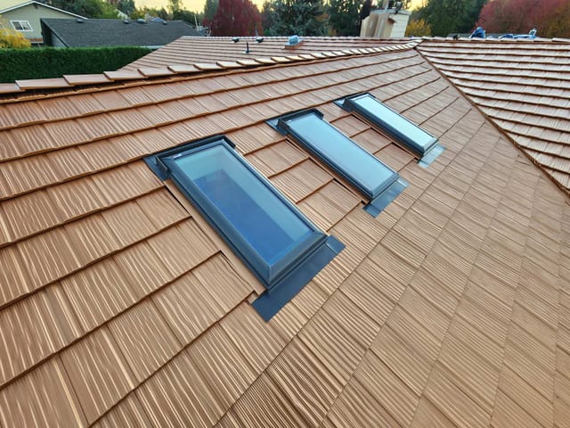 Copper Penny Interlock metal roof in Salem, OR