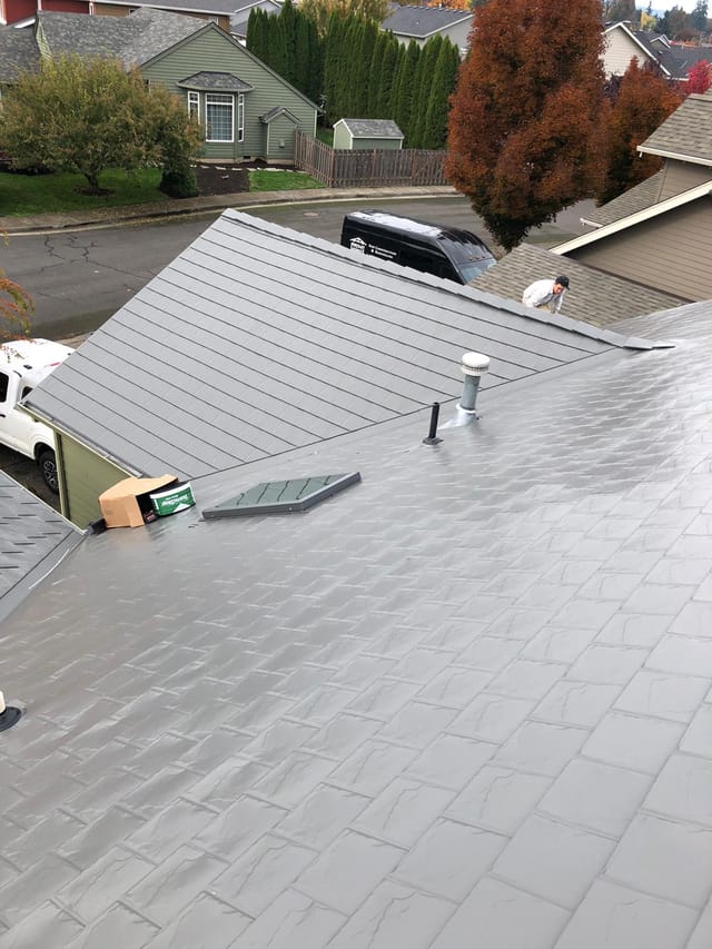 Musket Grey Interlock metal roof in Scappoose, OR