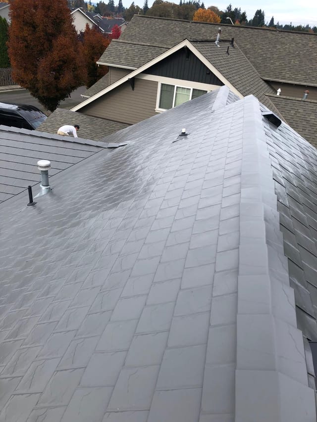 Musket Grey Interlock metal roof in Scappoose, OR