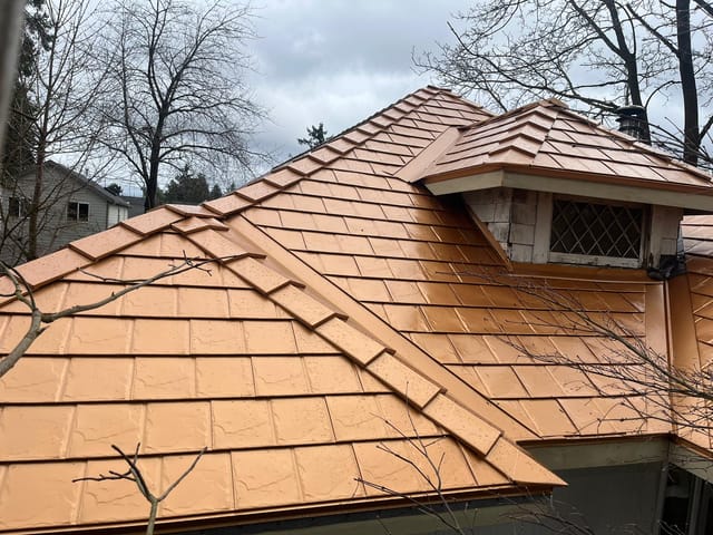 Copper Penny Interlock metal roof in Portland, OR
