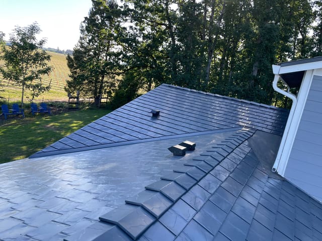 Deep Charcoal Interlock metal roof in Silverton, OR