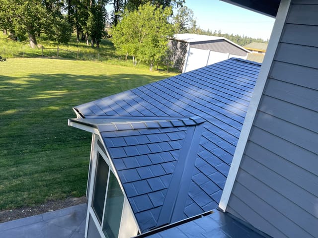 Deep Charcoal Interlock metal roof in Silverton, OR