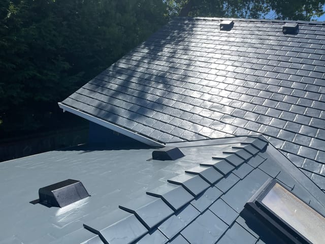 Deep Charcoal Interlock metal roof in Canby, OR