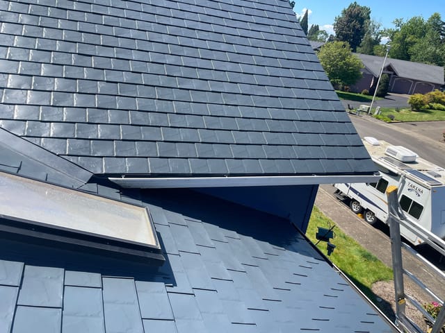 Deep Charcoal Interlock metal roof in Canby, OR