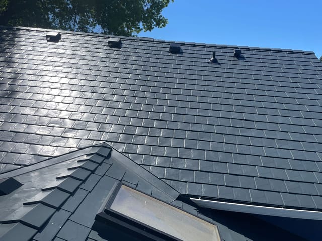 Deep Charcoal Interlock metal roof in Canby, OR