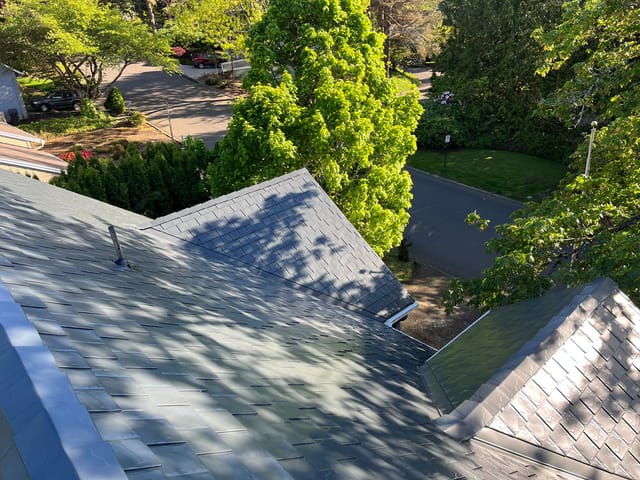 Deep Charcoal Interlock metal roof in Lake Oswego, OR