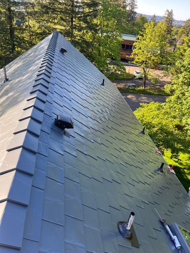Deep Charcoal Interlock metal roof in Lake Oswego, OR