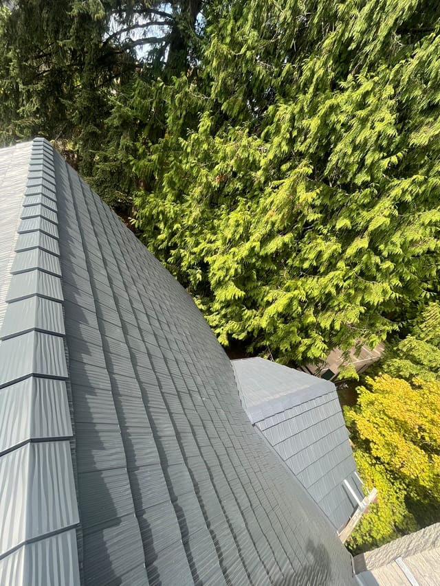 Deep Charcoal Interlock metal roof in Scappoose, OR