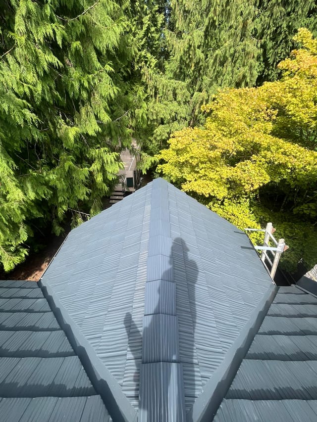 Deep Charcoal Interlock metal roof in Scappoose, OR