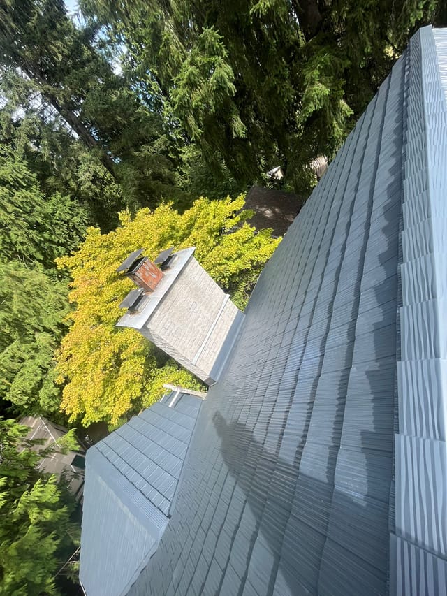 Deep Charcoal Interlock metal roof in Scappoose, OR