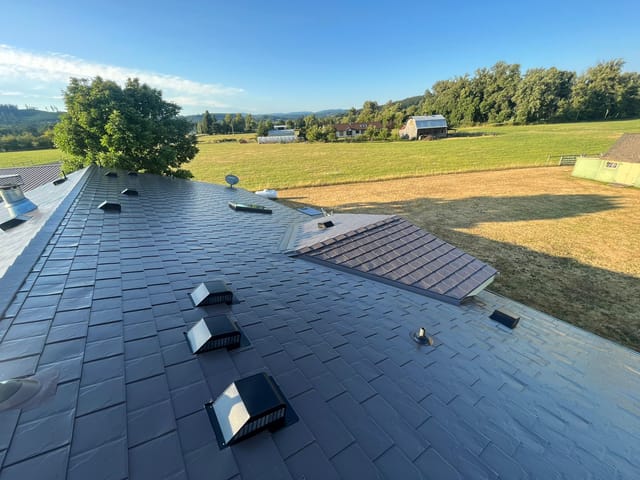 Tudor Brown Interlock metal roof in Willamina, OR