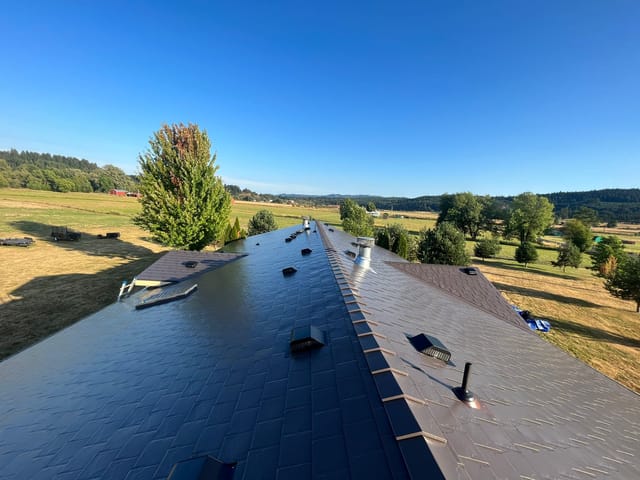 Tudor Brown Interlock metal roof in Willamina, OR