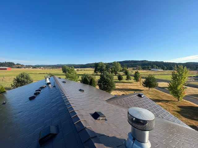 Tudor Brown Interlock metal roof in Willamina, OR