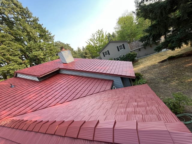 Tile Red Interlock metal roof in Beaverton, OR
